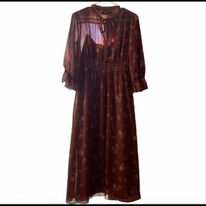 madewell georgette tie neck floral midi dress